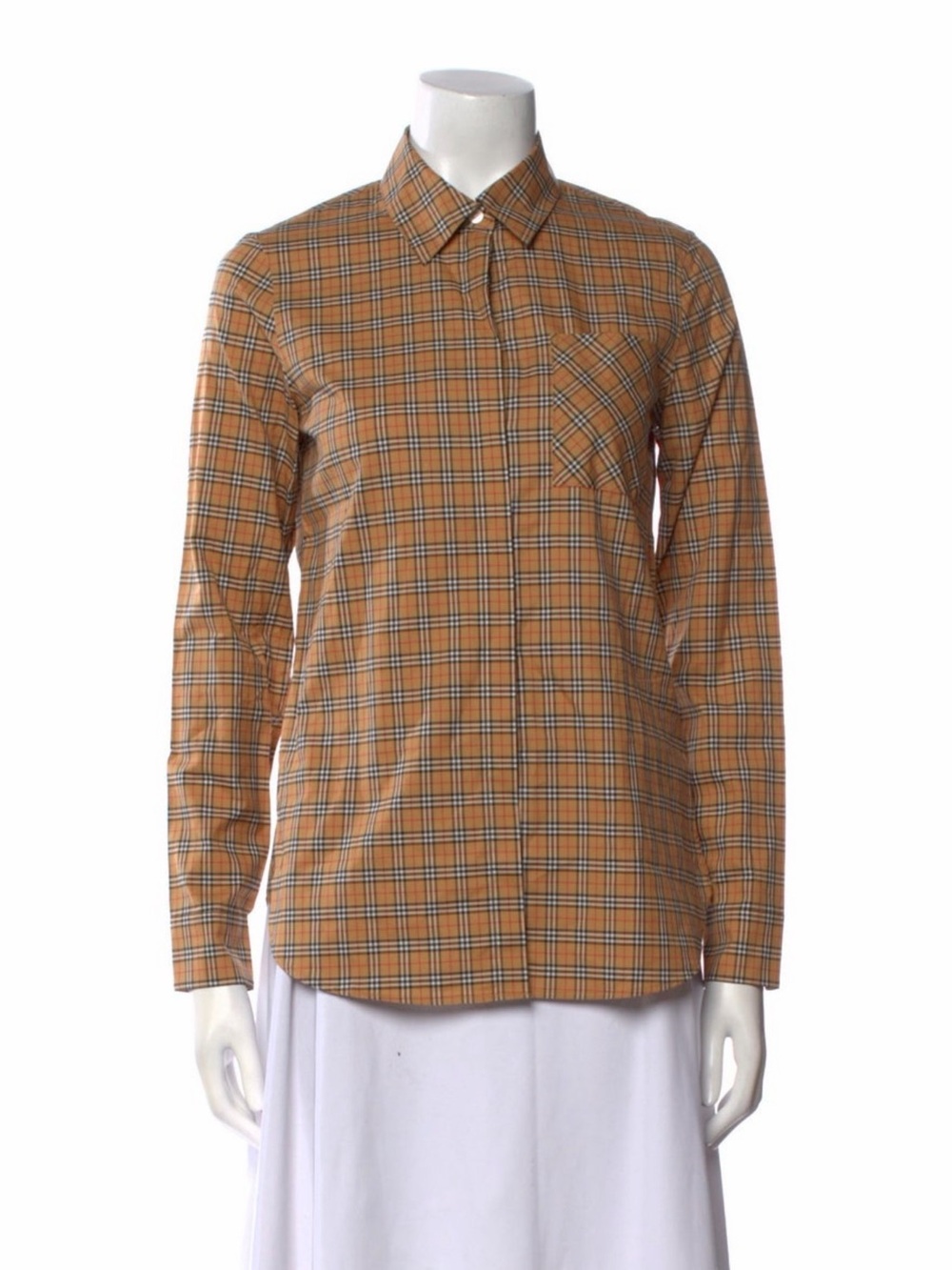 Women’s Plaid Long-Sleeve Button-Down Shirt - Tan